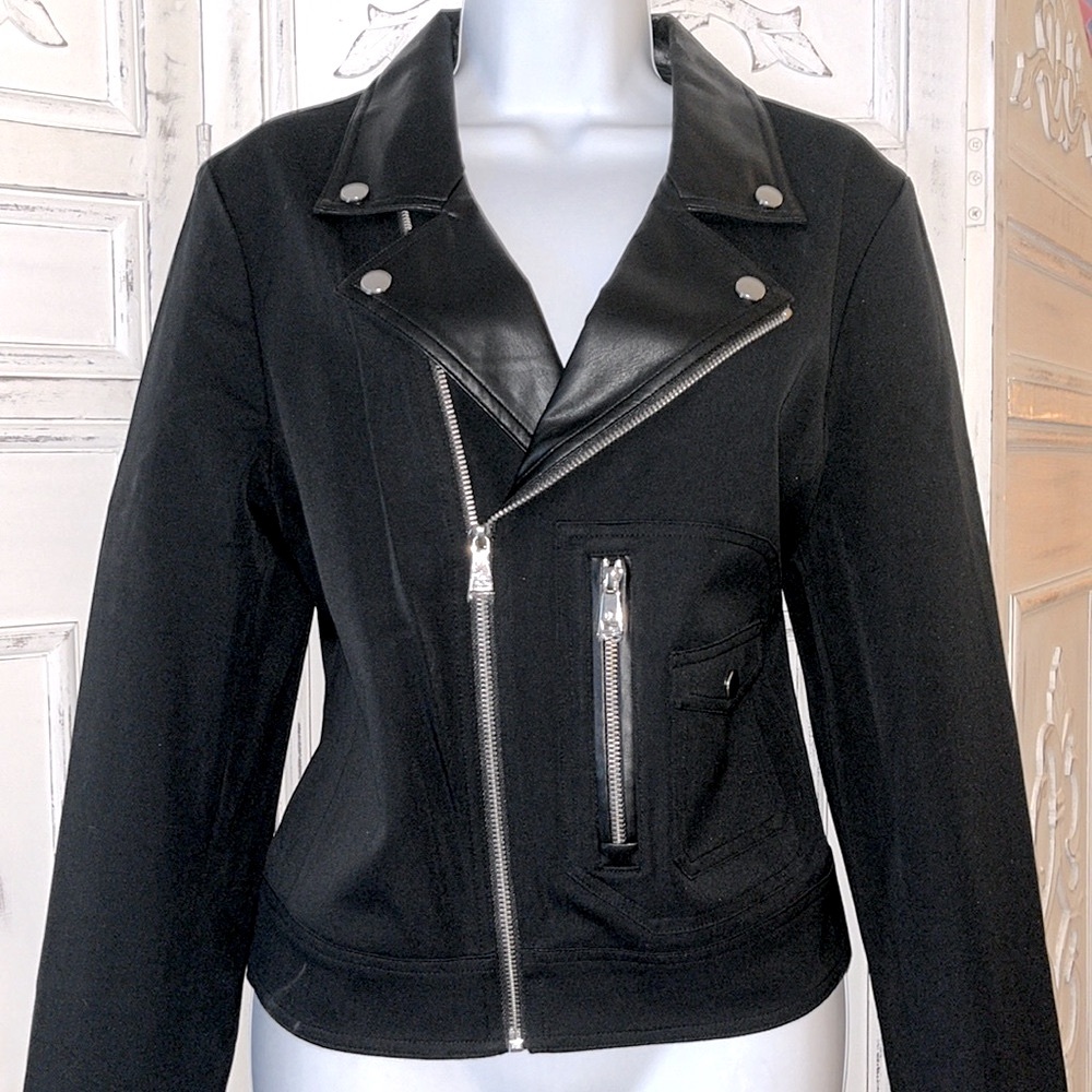 Ralph Lauren fabric Moto jacket with vegan leather lapels